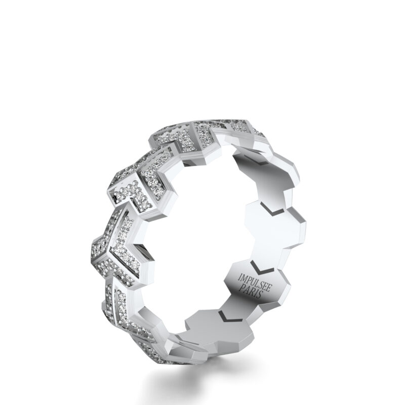 Yconique Pavé Impulse Paris silver ring. Paved with diamonds