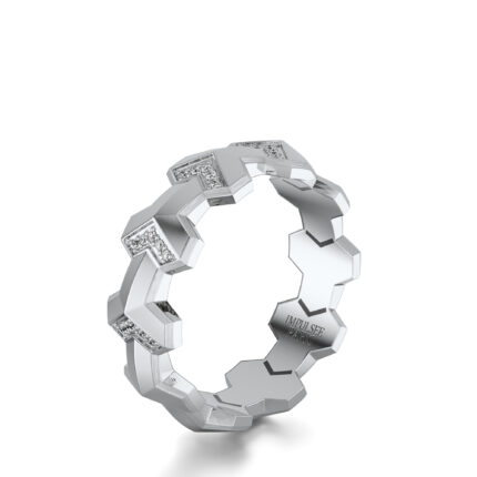 Bague en argent Yconique Serti Impulsee Paris. Serti de diamants