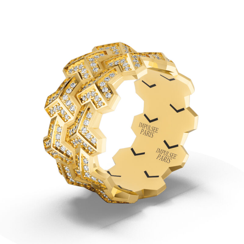 18-carat gold Yconique Duo Précieux Pavé Impulse Paris ring. Diamond pavement