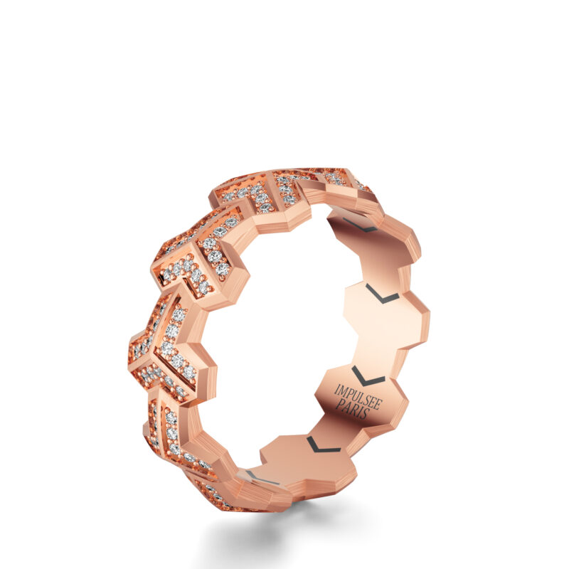 18k gold Yconique Pavé Impulse Paris ring. Diamond pavement